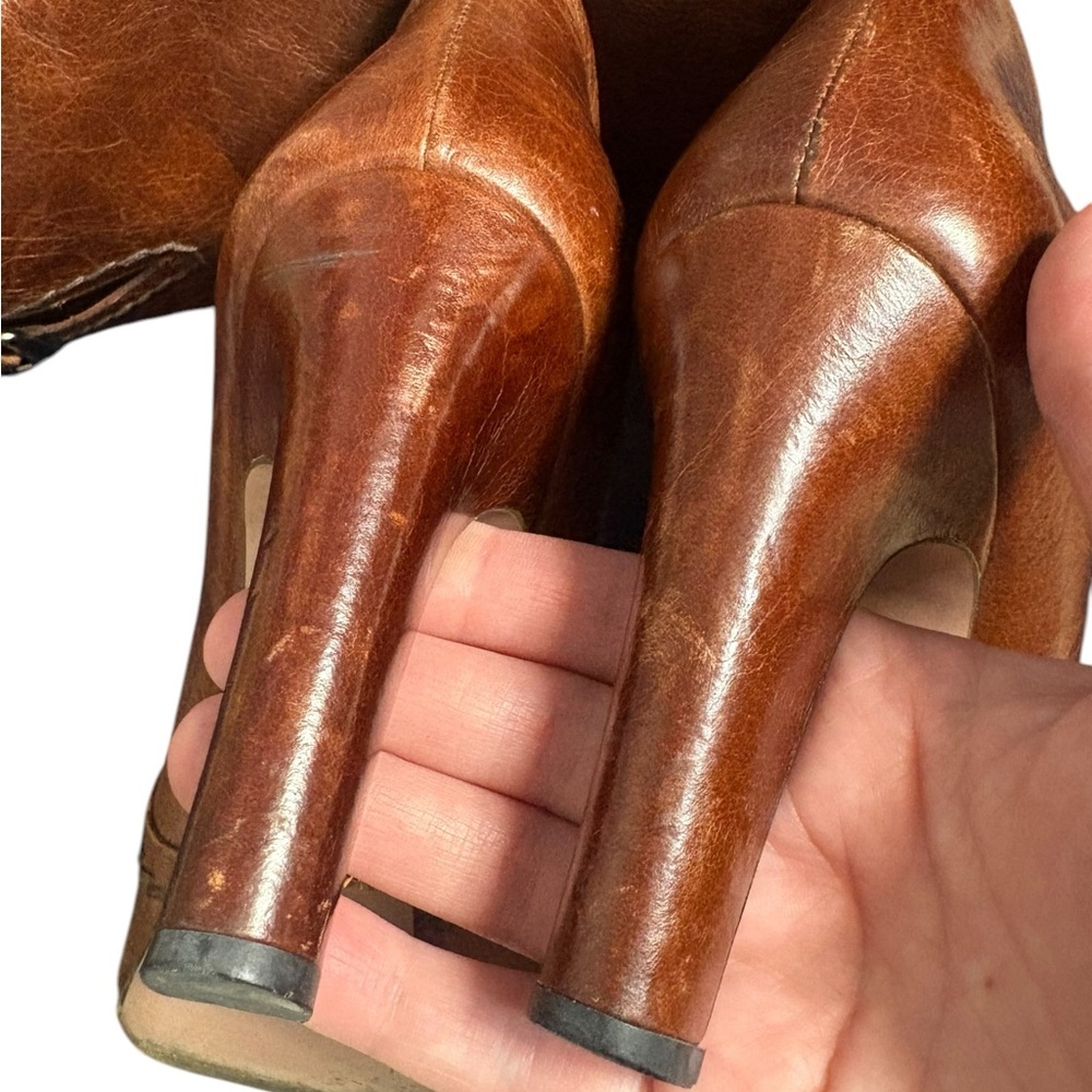 Prada Boots heeled tan Brown Leather Women’s size 36.5 / 6.5 made in Italy shoes - Picture 8 of 9